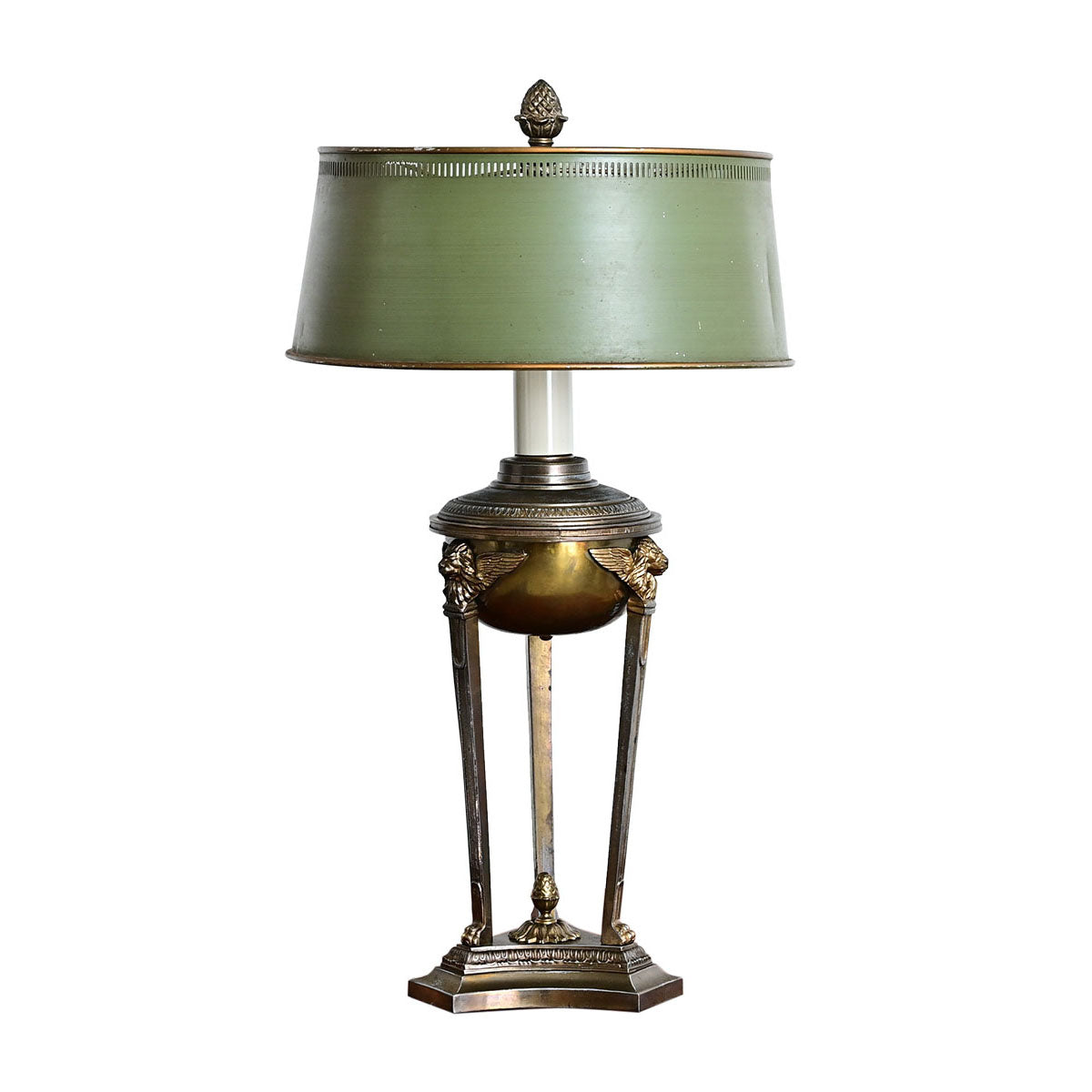 French 19th Century Empire Style Converted Oil Lamp with Tôle Shade
