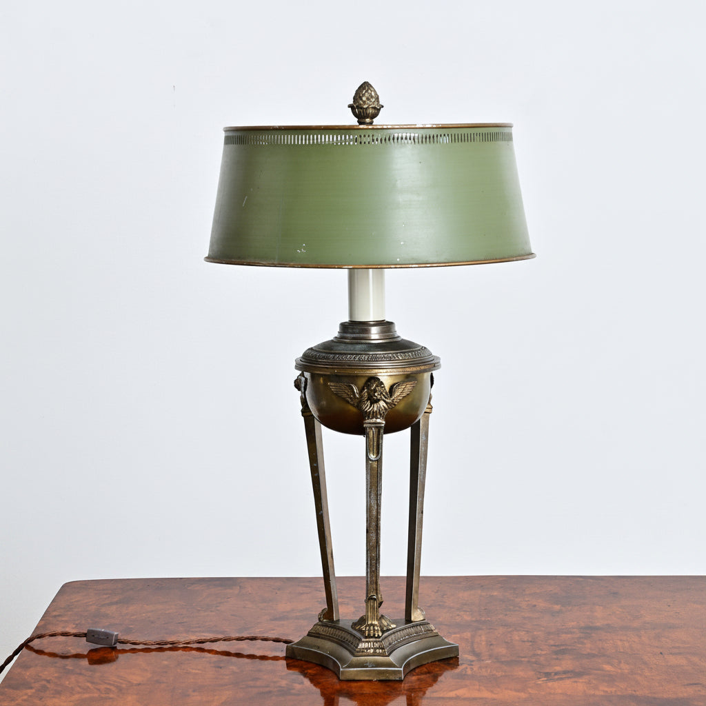 French 19th Century Empire Style Converted Oil Lamp with Tôle Shade