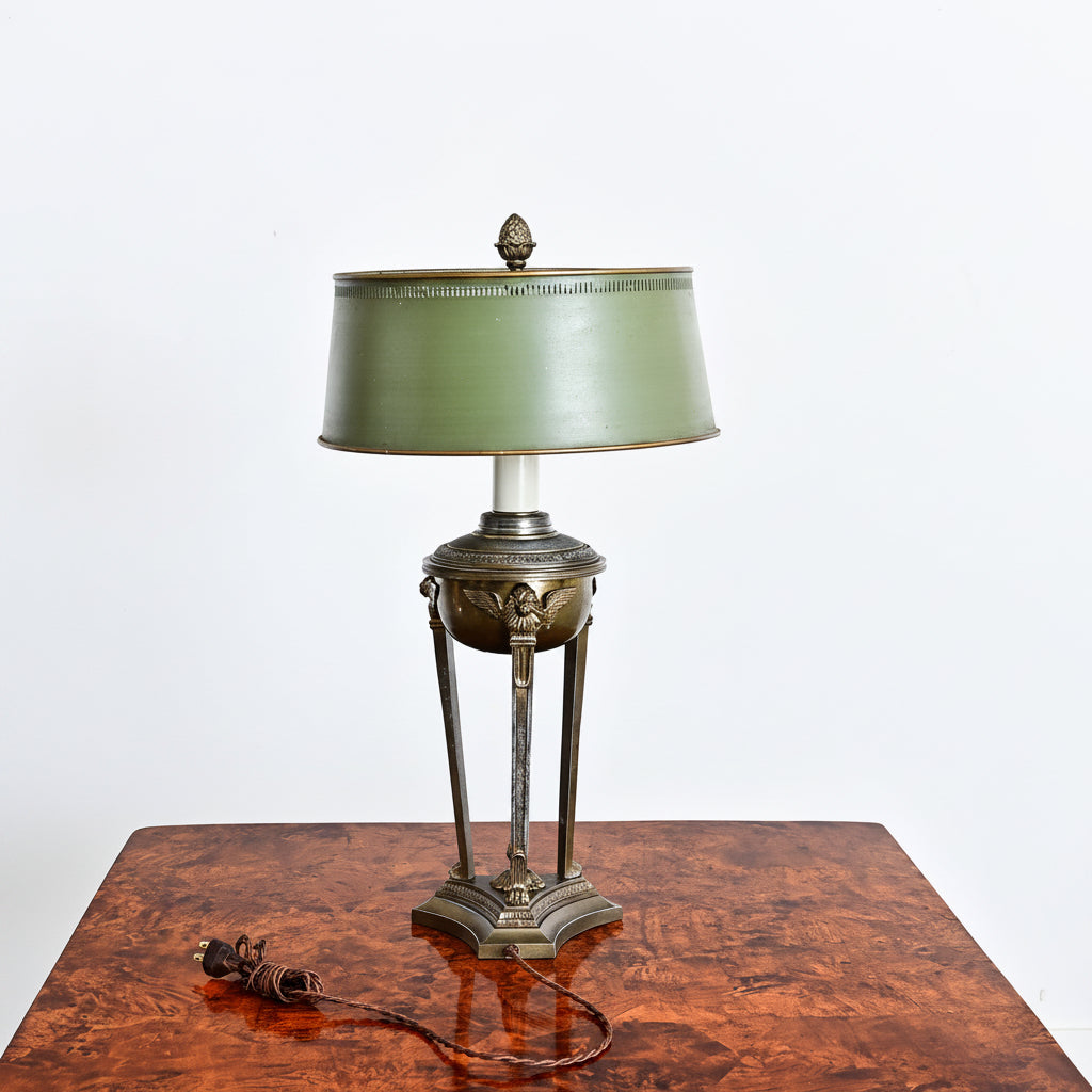 French 19th Century Empire Style Converted Oil Lamp with Tôle Shade