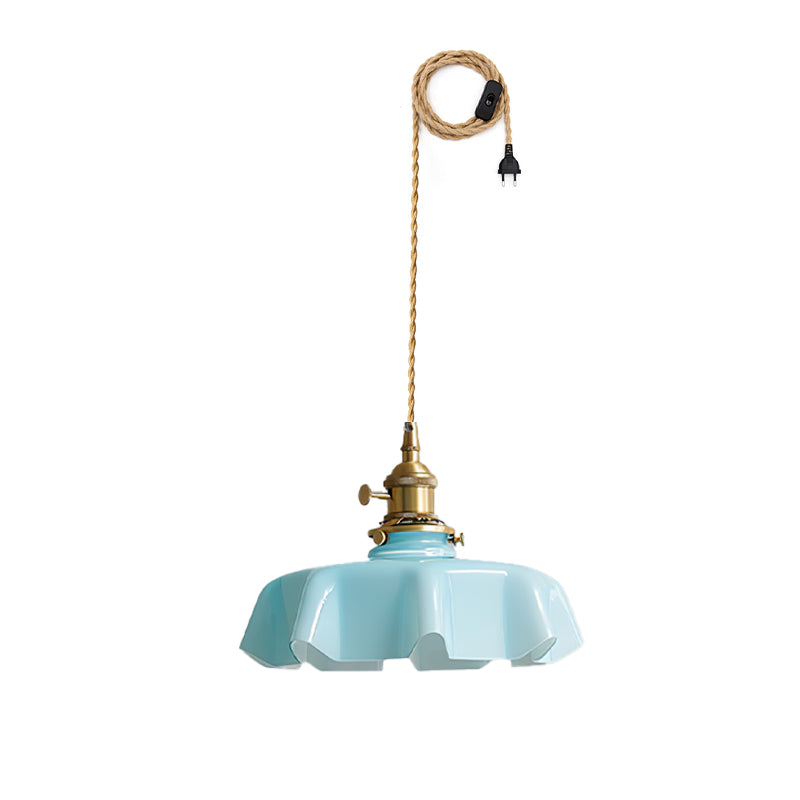 French Flower Pendant Swag Light ? 9.8″ x H 5.1″ / Dia 25cm x H 13cm / Brass ＆ Blue / US Plug Pendant light