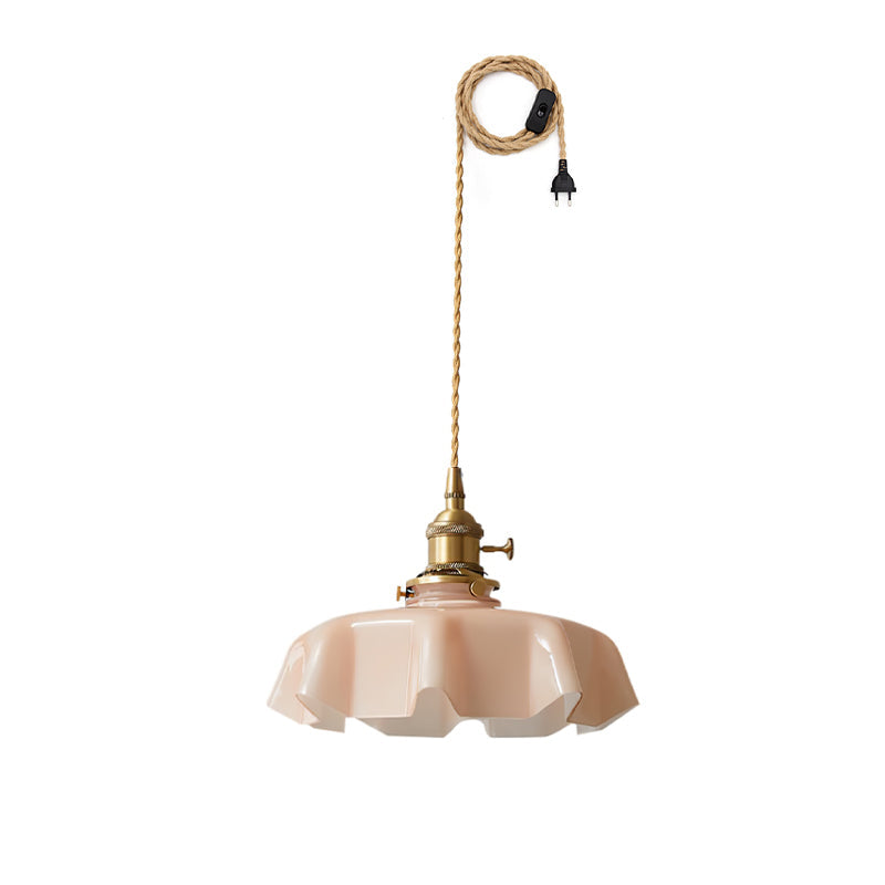 French Flower Pendant Swag Light ? 9.8″ x H 5.1″ / Dia 25cm x H 13cm / Brass ＆ Pink / US Plug Pendant light