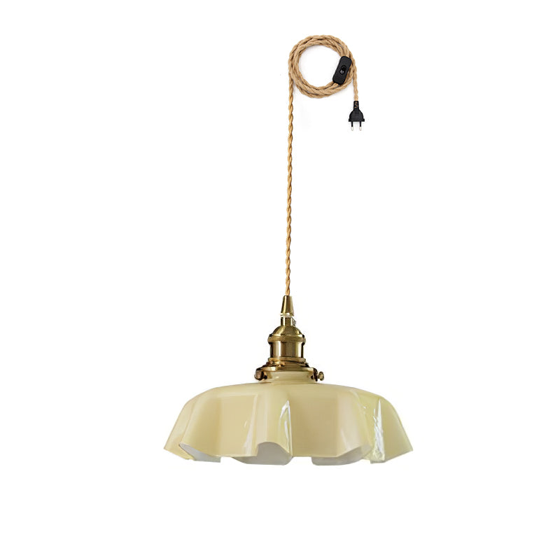 French Flower Pendant Swag Light ? 9.8″ x H 5.1″ / Dia 25cm x H 13cm / Brass ＆ Beige / US Plug Pendant light
