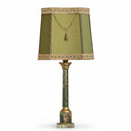French Vintage Green Onyx Table Lamp with Custom Shade