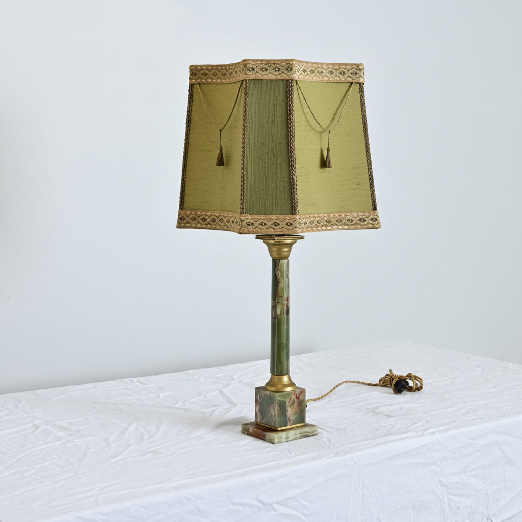 French Vintage Green Onyx Table Lamp with Custom Shade
