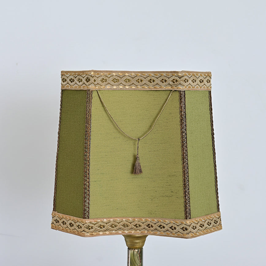 French Vintage Green Onyx Table Lamp with Custom Shade