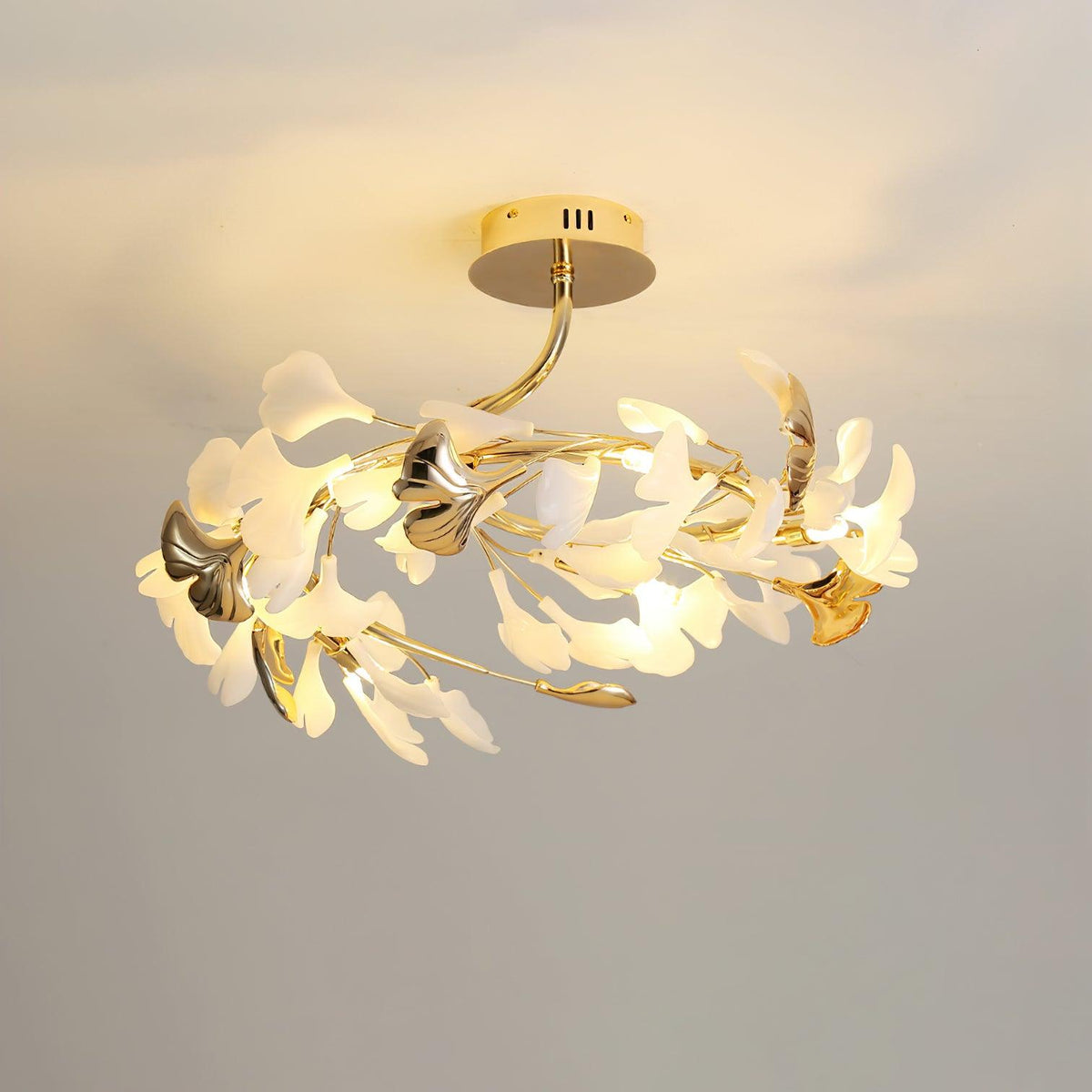 Gingko Rotating Ceiling Lamp Model B ? 23.6″ x H 13.8″ / Dia 60cm x H 35cm / Gold & White Ceiling lamp