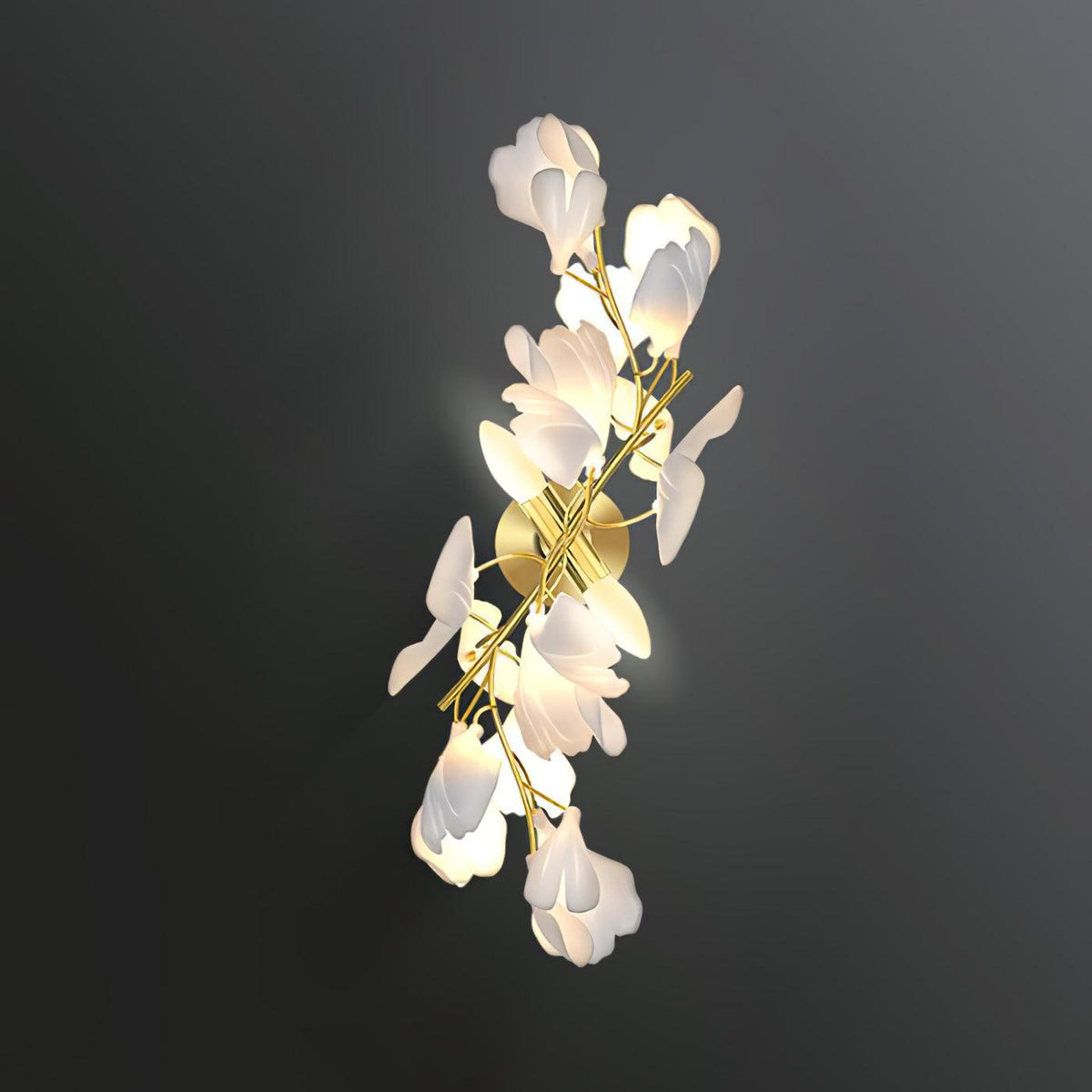 Gingko Flowers Wall Lamp ? 11.8″ x H 23.6″ / Dia 30cm x H 60cm / Gold & White Wall lamp