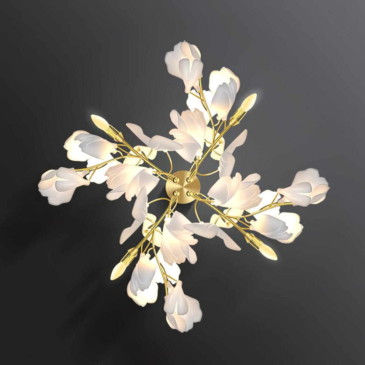 Gingko Flowers Wall Lamp ? 31.5″ x H 31.5″ / Dia 80cm x H 80cm / Gold & White Wall lamp