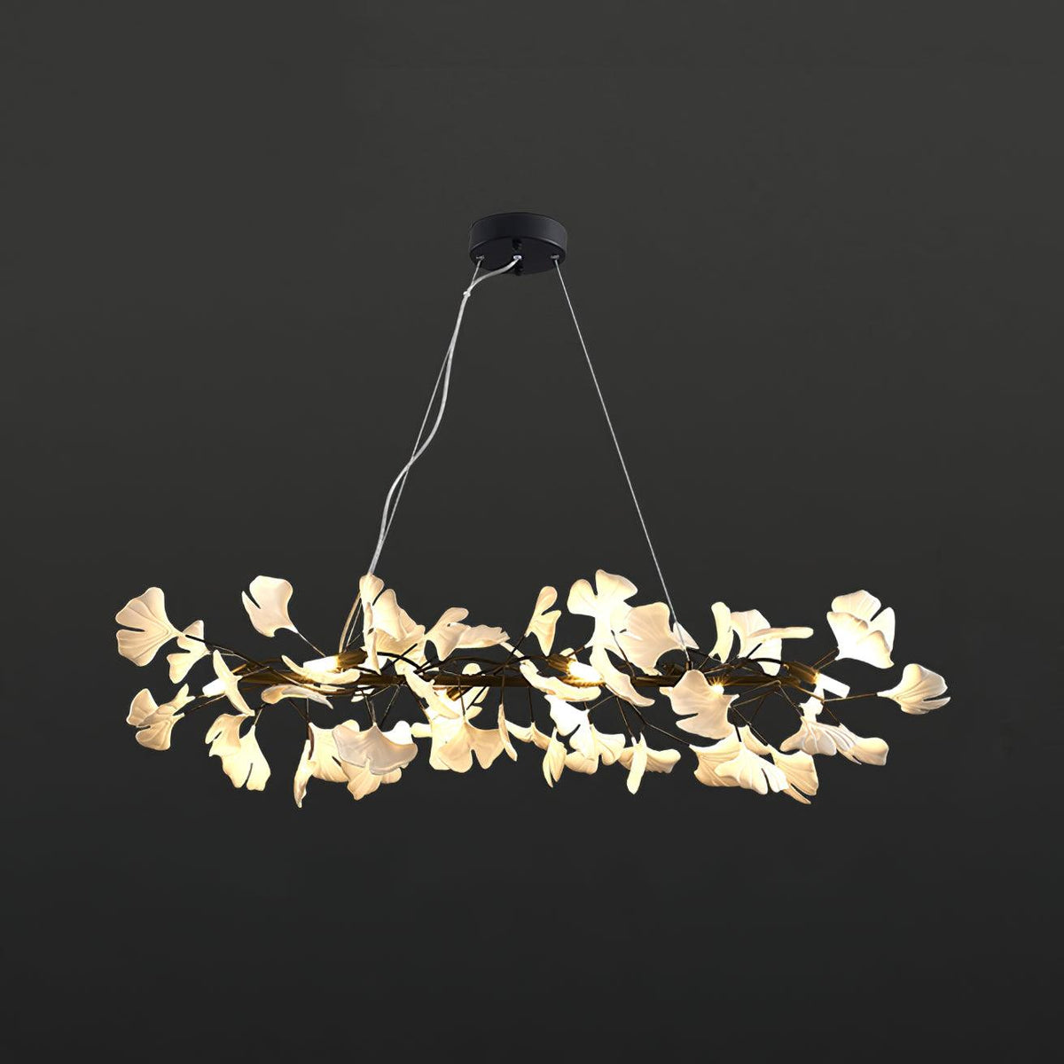 Gingko Chandelier M L 39.4″ x W 11.8″ / L 100cm x W 30cm / Black + White Chandelier