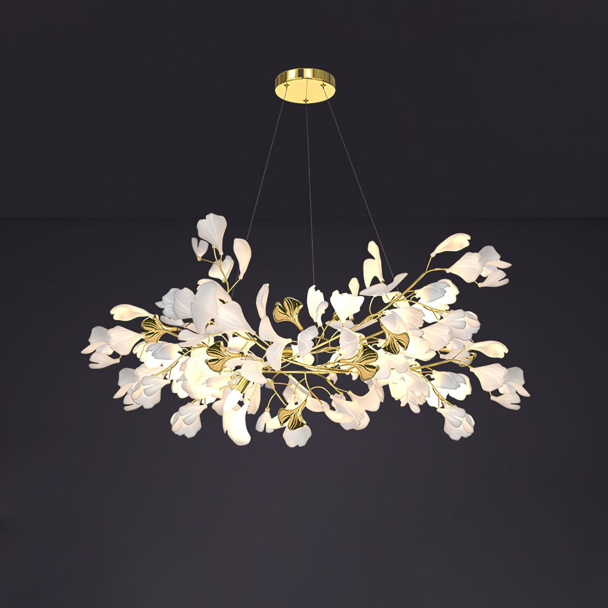 Gingko Chandelier Z L 39.4″ x W 19.7″ / L 100cm x W 40cm / Gold & White Chandelier