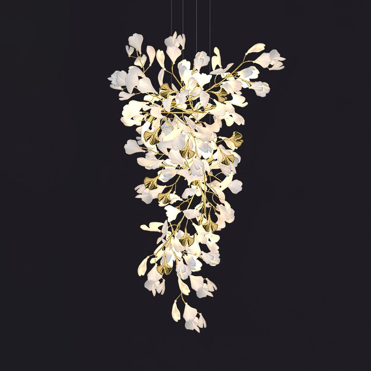 Gingko Chandelier Z ? 23.6″ x H 59.1″ / Dia 60cm x H 150cm / Gold & White Chandelier