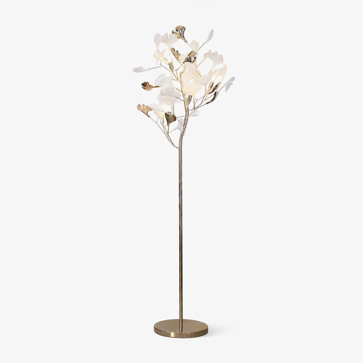 Gingko Leaf Floor Lamp ∅ 23.6″ x H 66.9″ / Dia 60cm x H 170cm（ E14*5 ） / Gold & Gold Metal Base / US Plug Floor lamp