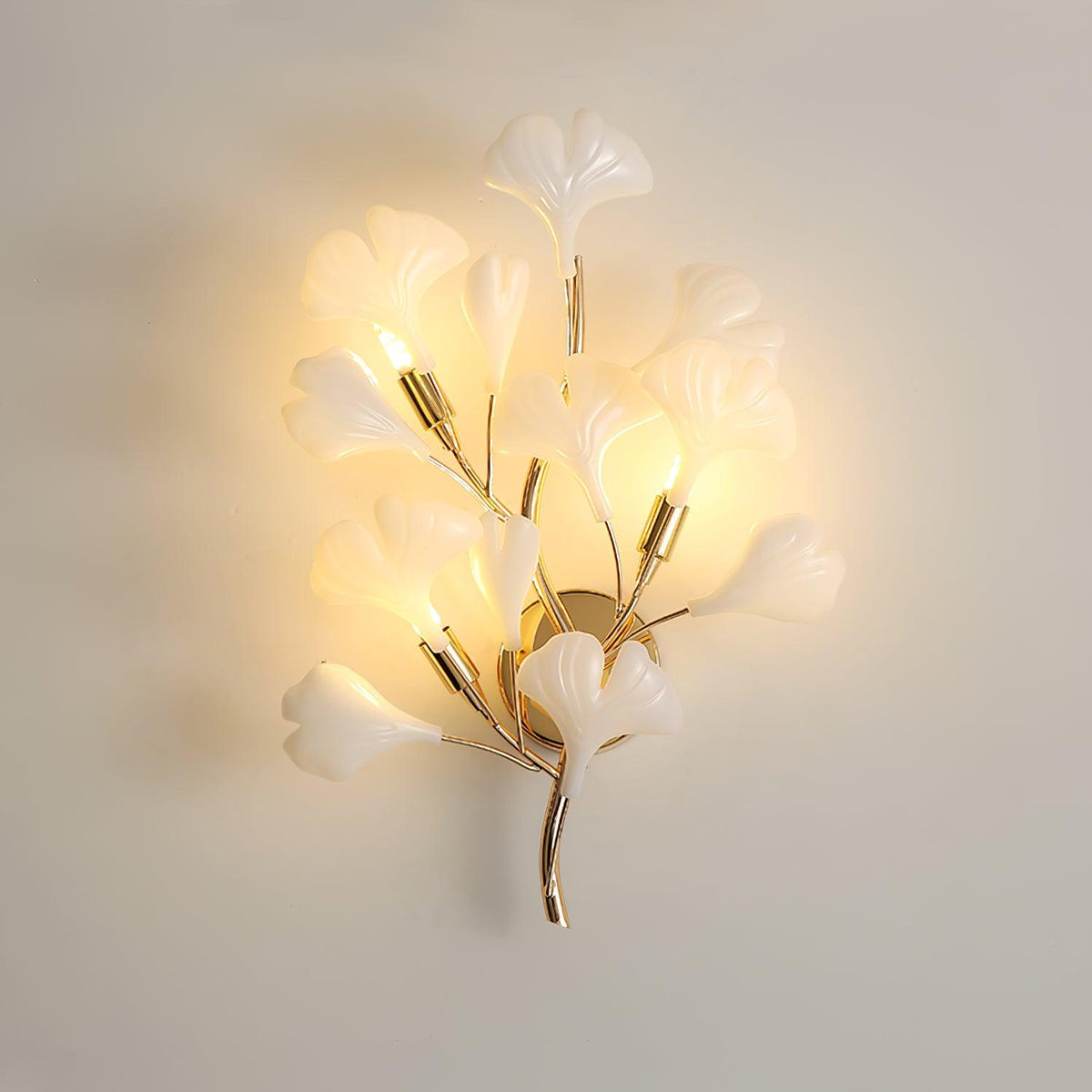 Gingko Wall Lamp ? 13.8″ x H 19.7″ / Dia 35cm x H 50cm / Gold + White Wall lamp