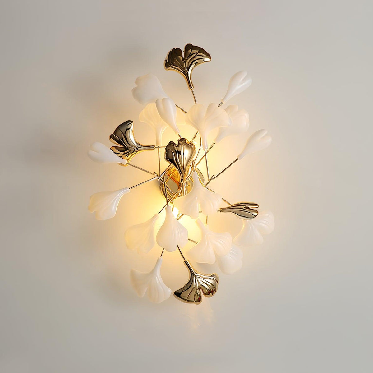 Gingko Wall Lamp ? 15.7″ x H 23.6″ / Dia 40cm x H 60cm / Gold + White Wall lamp