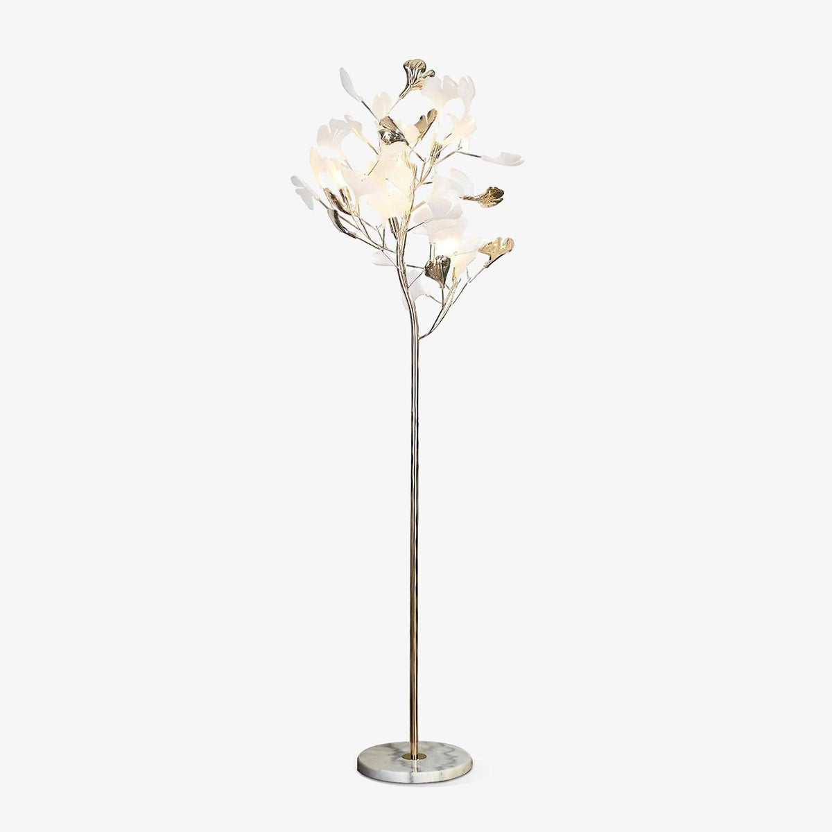 Gingko Leaf Floor Lamp ∅ 23.6″ x H 66.9″ / Dia 60cm x H 170cm（ E14*5 ） / Gold & White Marble Base / US Plug Floor lamp
