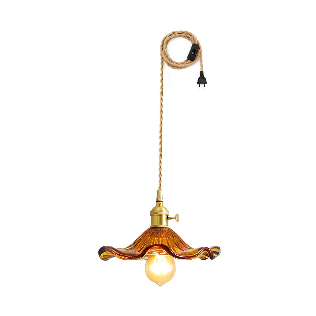 Glass Hibiscus Flower Swag Light ? 9.8″ x H 4.9″ / Dia 25cm x H 12.5cm (2 hooks) / Gold & Brown / US Plug Pendant light