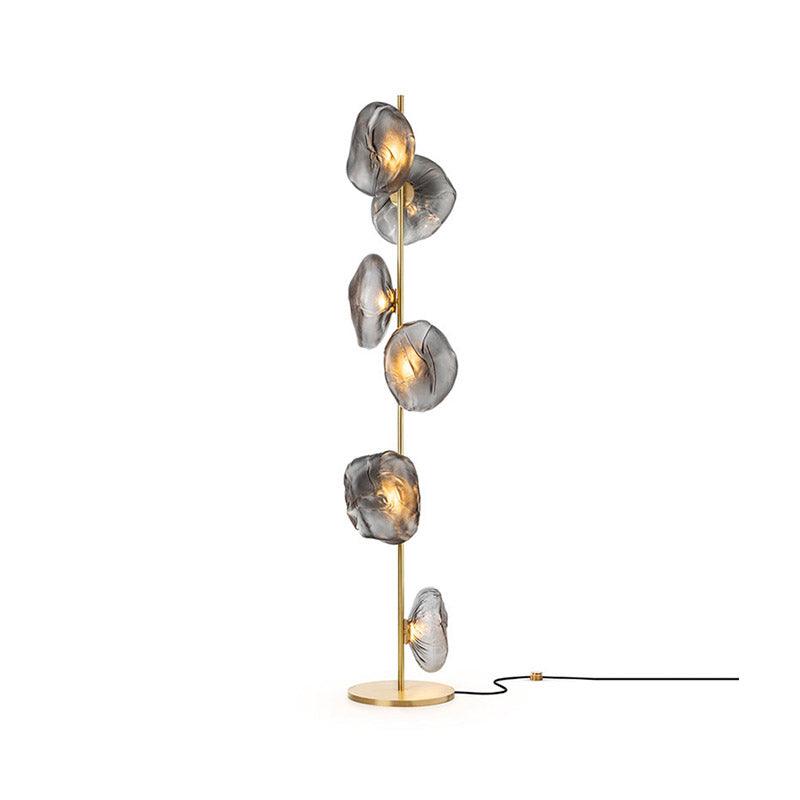 Glass Petals Floor Lamp 6 heads ? 13.8″ x H 70.9″ / Dia 35cm x H 180cm / Gold + Smoke gray / US plug Floor lamp