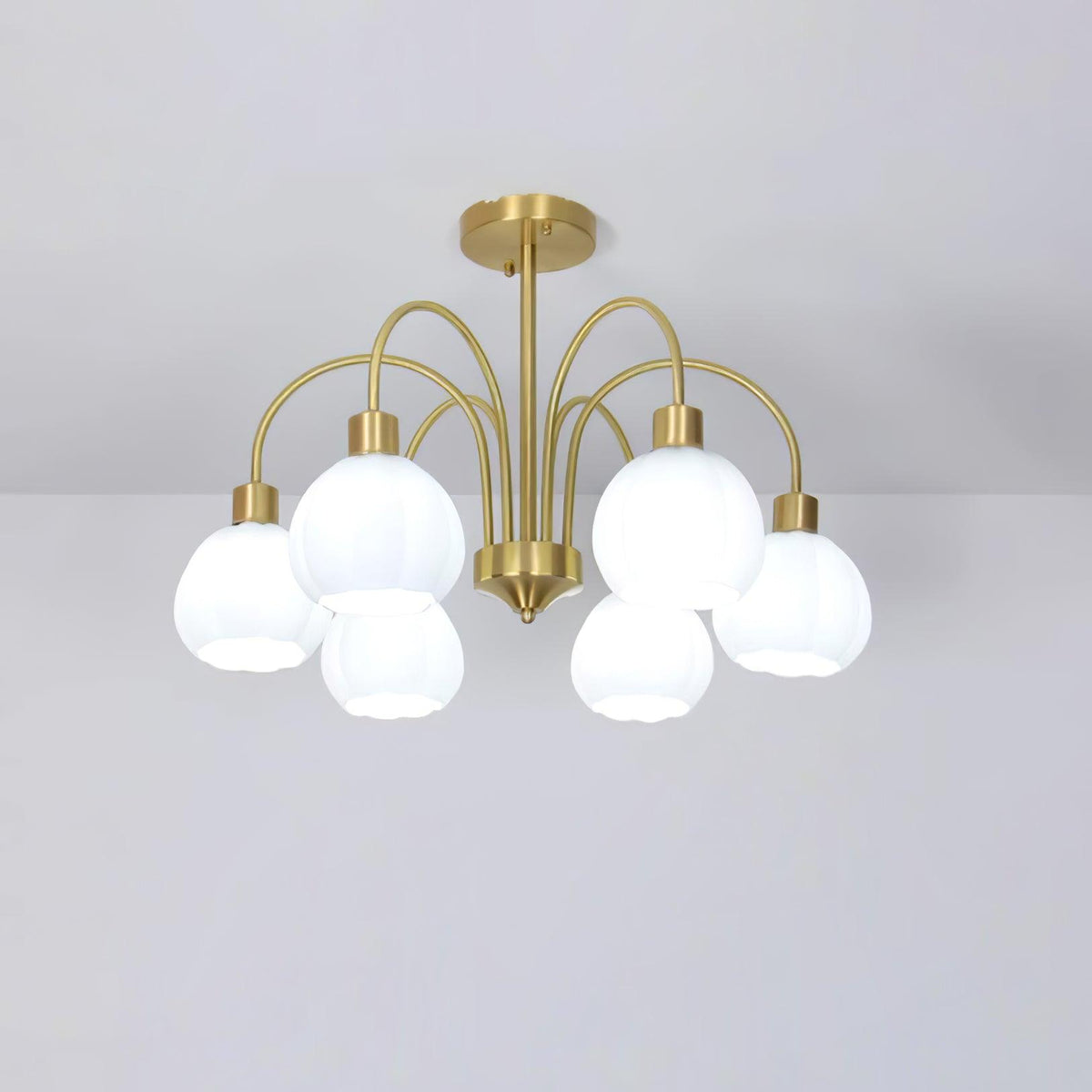Glass Pumpkin Gold Chandelier 6 Lamps ∅ 23.6″ x H 15″ / Dia 60cm x H 38cm / Gold & White Chandelier