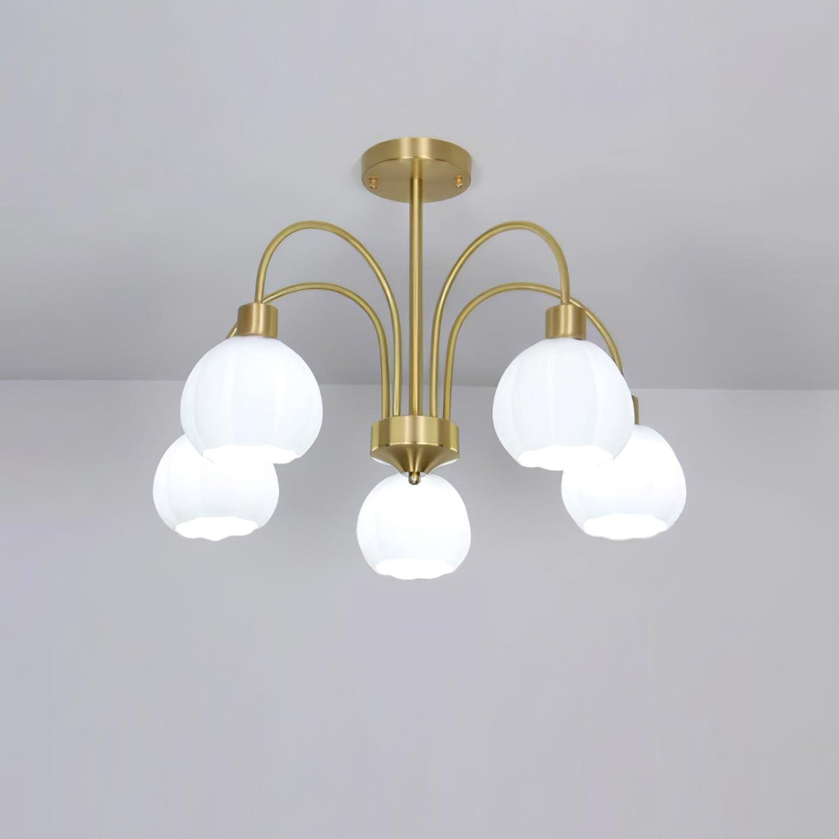 Glass Pumpkin Gold Chandelier 5 Lamps ∅ 23.6″ x H 15″ / Dia 60cm x H 38cm / Gold & White Chandelier