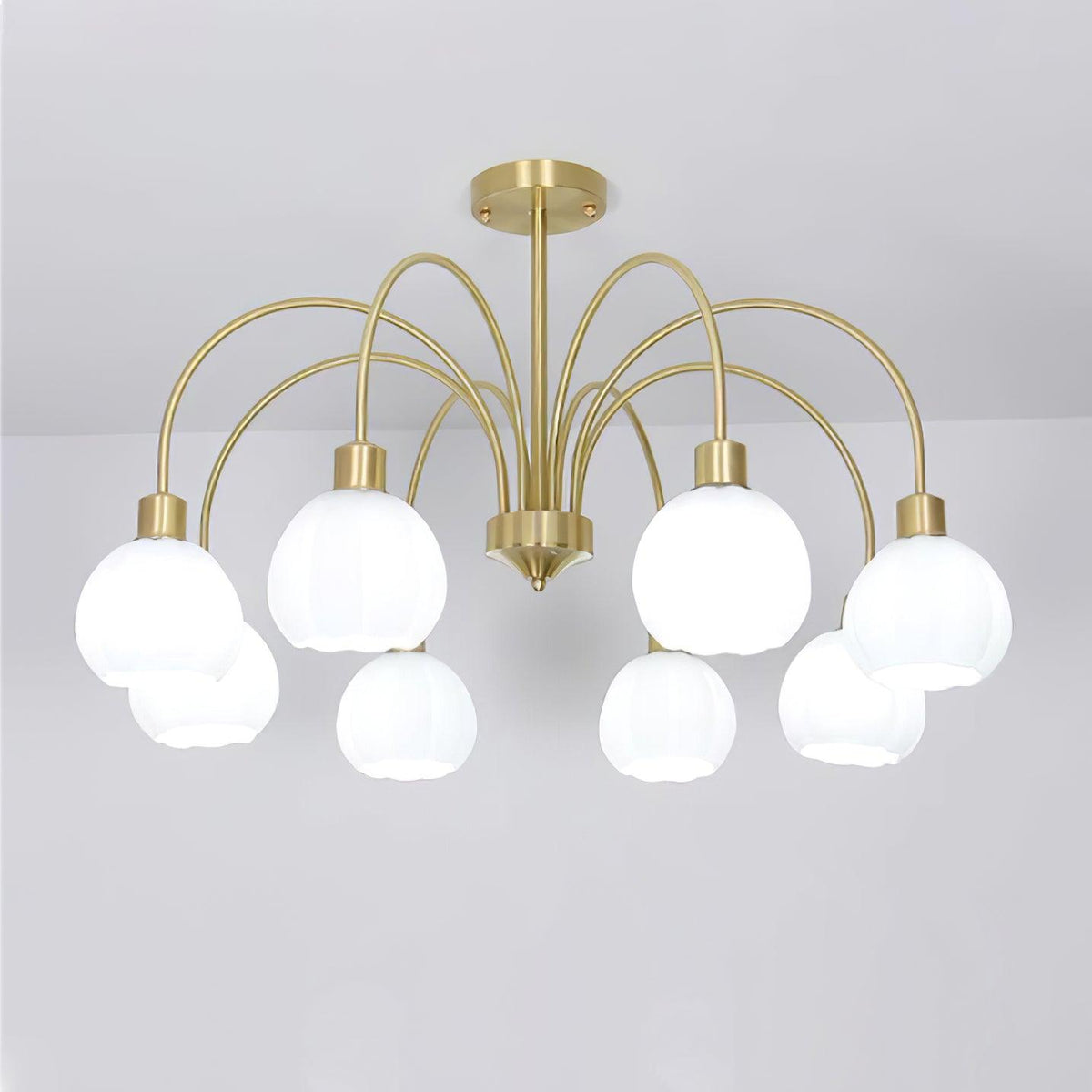 Glass Pumpkin Gold Chandelier 8 Lamps ∅ 31.5″ x H 15″ / Dia 80cm x H 38cm / Gold & White Chandelier