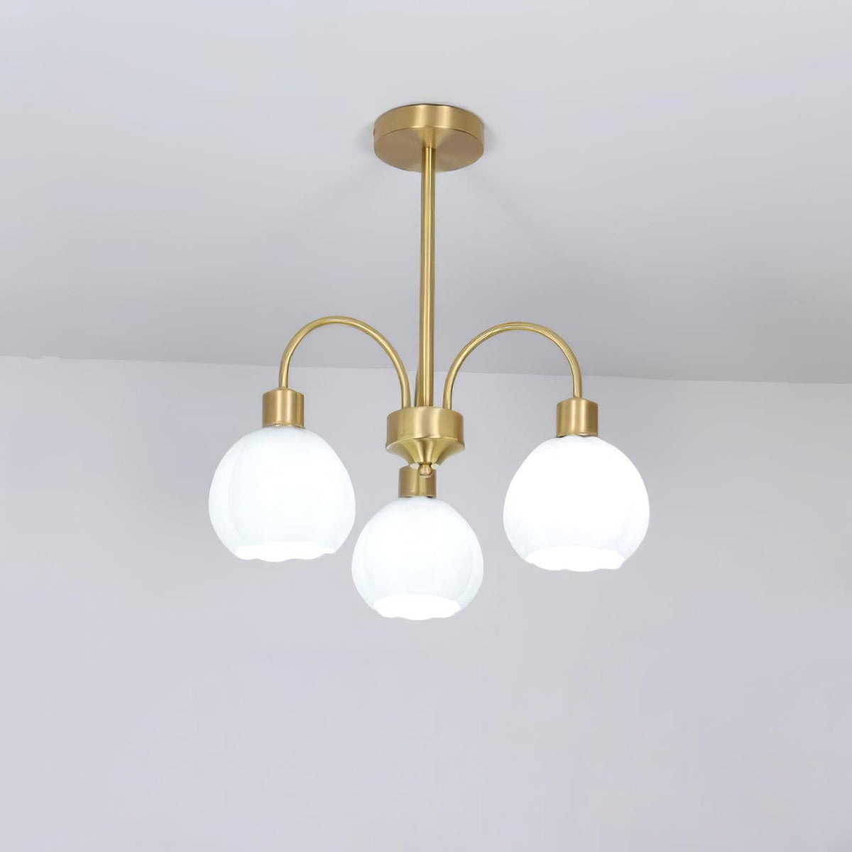 Glass Pumpkin Gold Chandelier 3 Lamps ∅ 19.7″ x H 15″ / Dia 50cm x H 38cm / Gold & White Chandelier