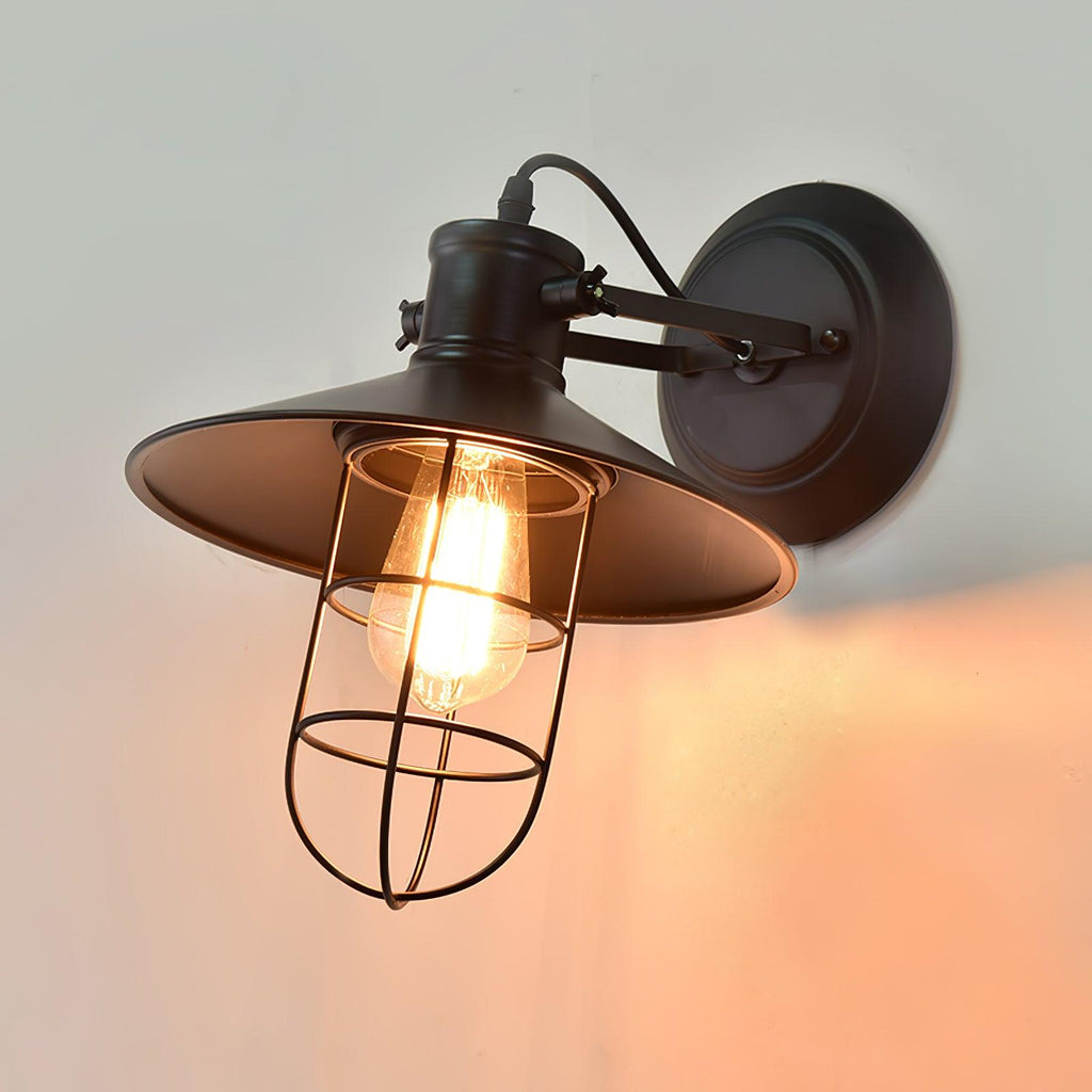 Harbour Industrial Wall Light ? 10.6″ x H 9.8″ / Dia 27cm x H 25cm / Black & Clear glass Wall lamp