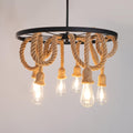 Hemp Rope Industrial Six Head Chandelier ? 19.7″ x H 19.7″ / Dia 50cm x H 50cm / Black & Linen color Chandelier