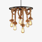 Hemp Rope Industrial Six Head Chandelier ? 19.7″ x H 19.7″ / Dia 50cm x H 50cm / Black & Linen color Chandelier
