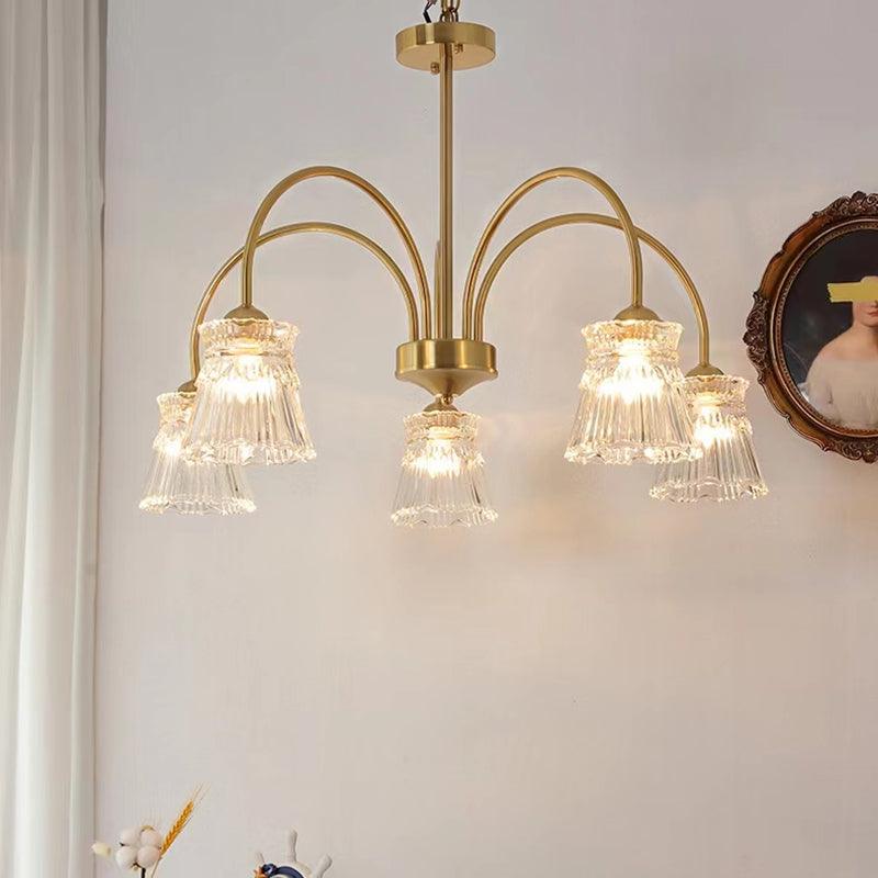 Ice Cream Crystal Chandeliers 5 Heads ? 25.9″x H 20″ / Dia 66cm x H 51cm / Brass / Clear Chandelier