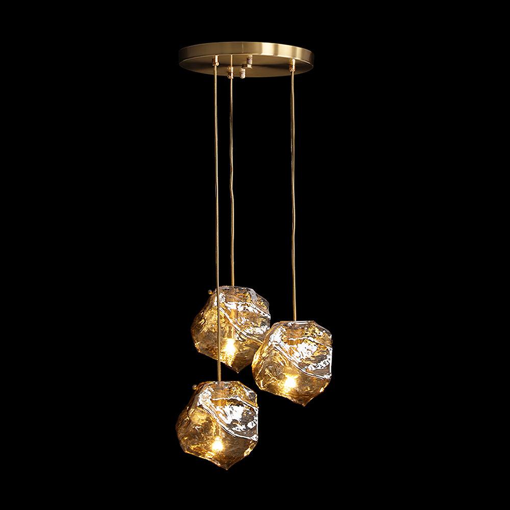 Illyria Ice Glass Pendant Lamp 3 Heads ? 11.8″ x H 59″ / Dia 30cm x H 150cm / Brass & Amber Pendant light