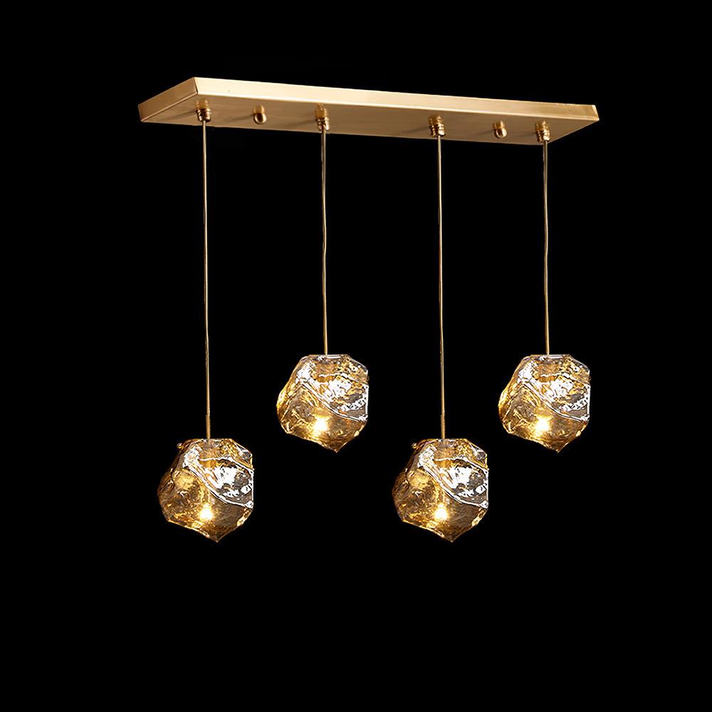 Illyria Ice Glass Pendant Lamp 4 Heads ? 23.6″ x H 59″ / L 60cm x H 150cm / Brass & Amber Pendant light