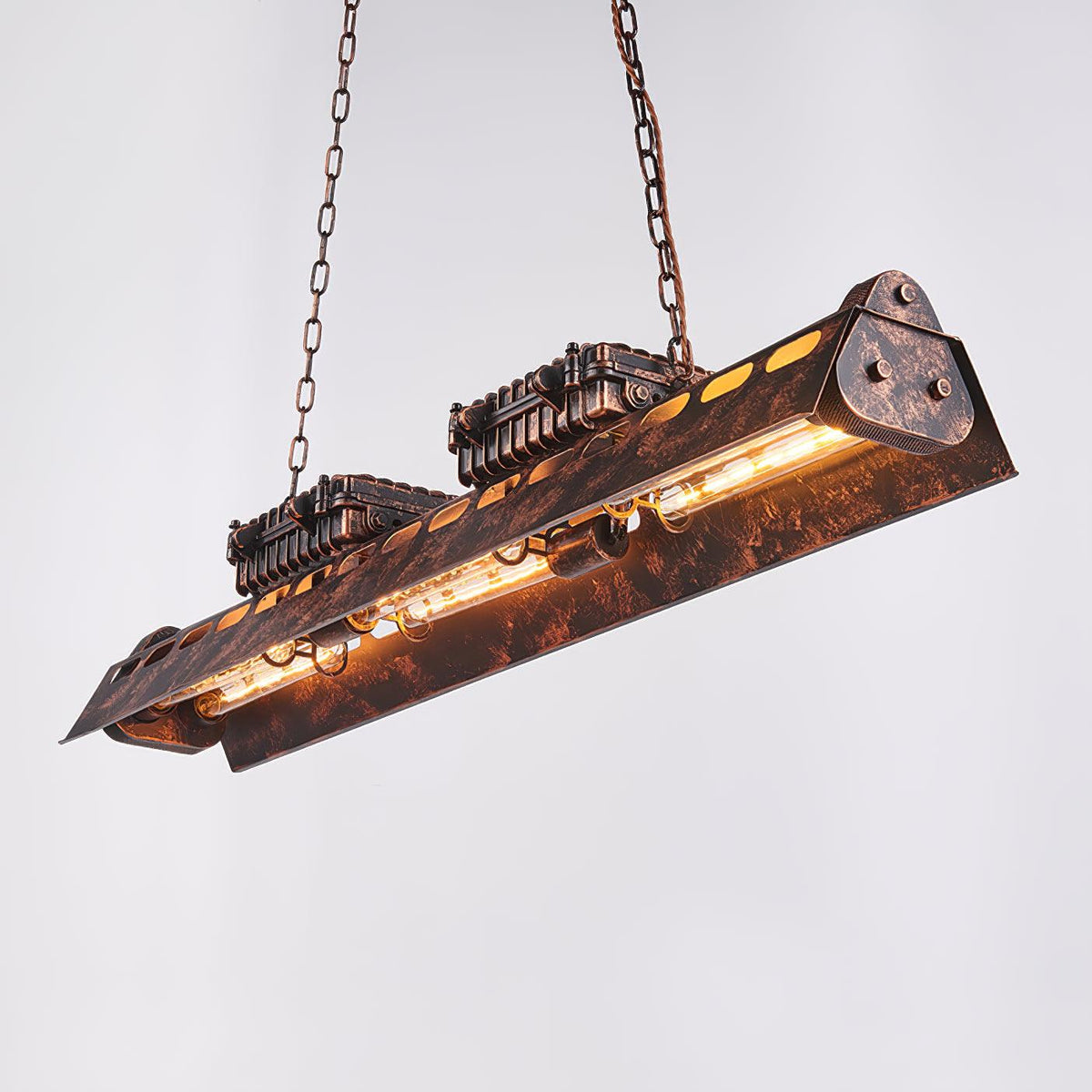 Industrial Steampunk Chandelier L 47.2″ x W 7.5″ x H 9.1″ / L 120cm x W 19cm x H 23cm / Rust color Chandelier