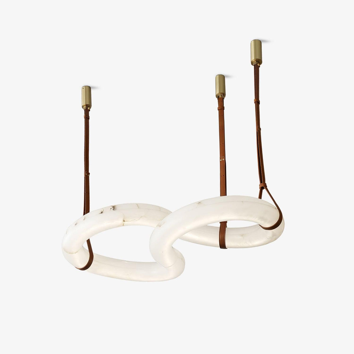 Infinity Pendant Lamp Dia 108cm x H 120cm / ∅ 42.5″ x H 47.2″ / Brown Leather & Brass & White Alabaster / Warm Light