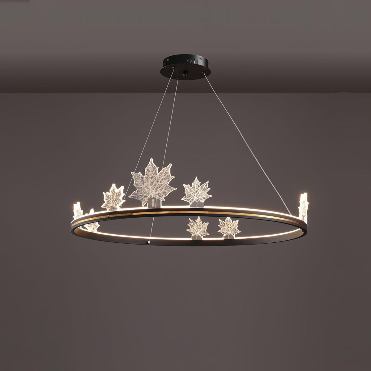 Ion Leaf Chandelier ∅ 31.4″ x H 7″ / Dia 80cm x H 18cm / Black / Warm White Chandelier