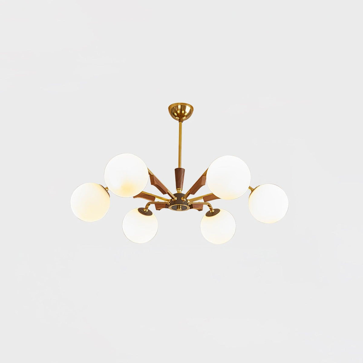 Jeri Sputnik Chandelier 6 Heads ∅ 25.2″ x H 11.8″ / Dia 80cm x H 26cm / Brass & Walnut & White Chandelier