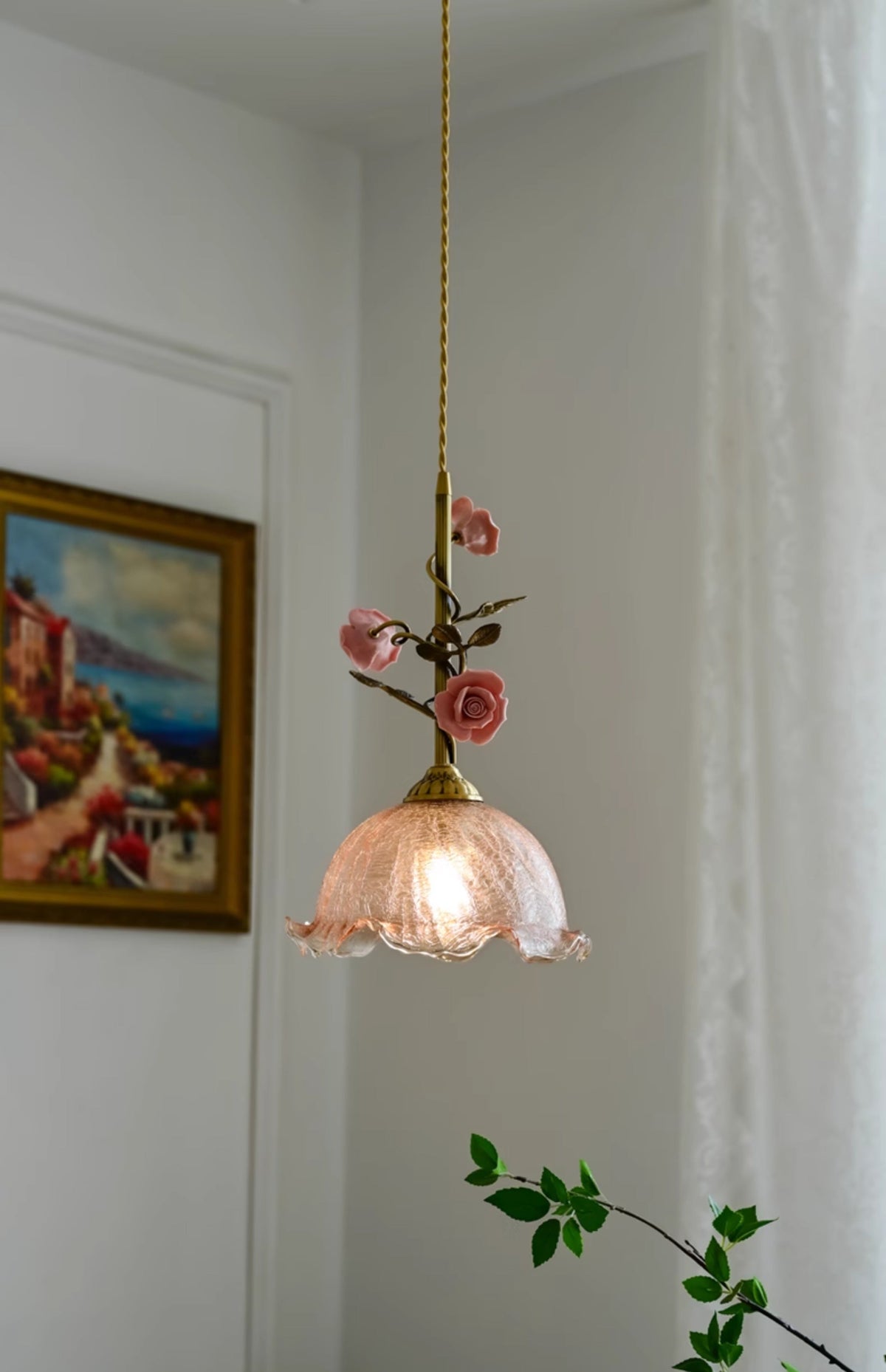 Lalique Rose Glass Pendant Lamp