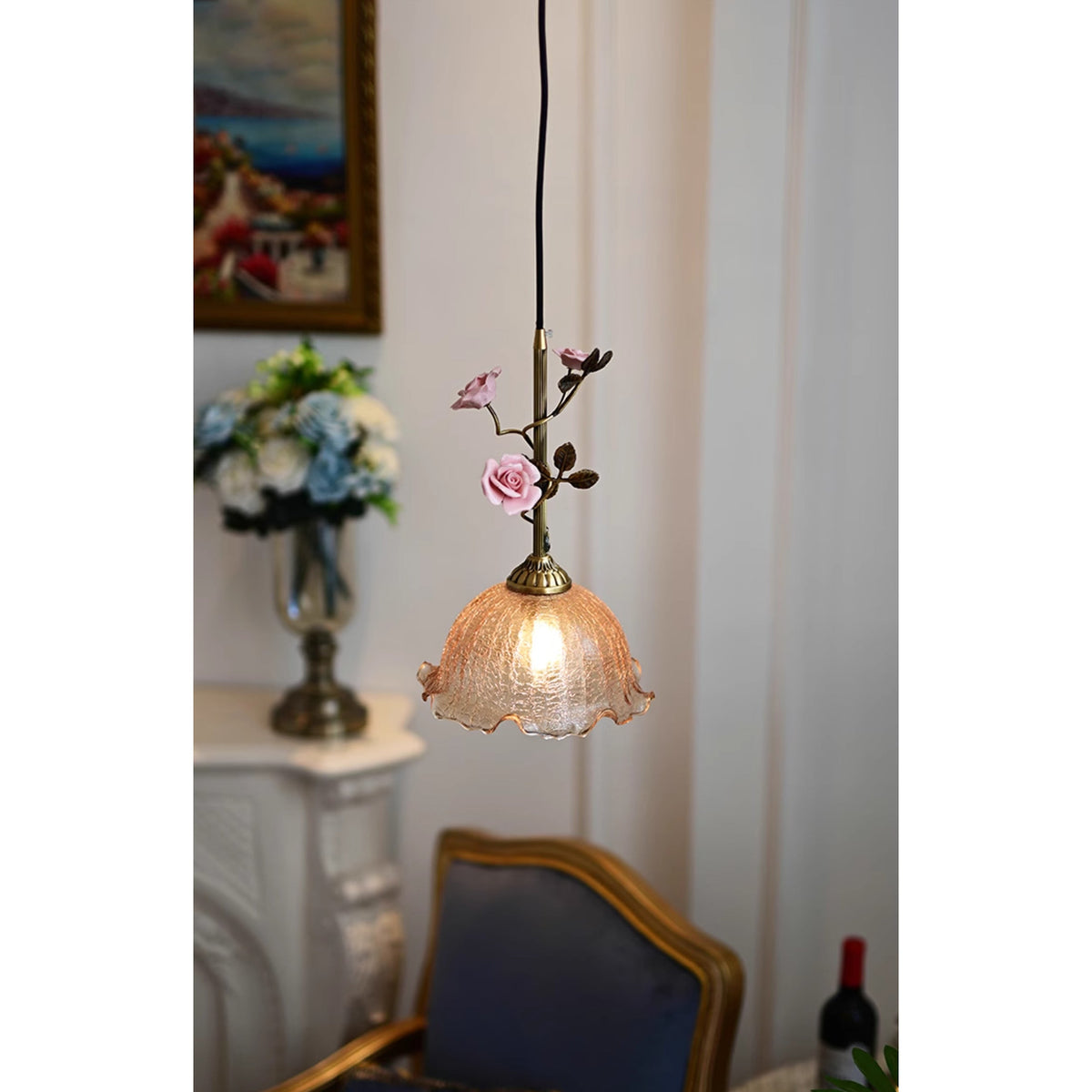 Lalique Rose Glass Pendant Lamp