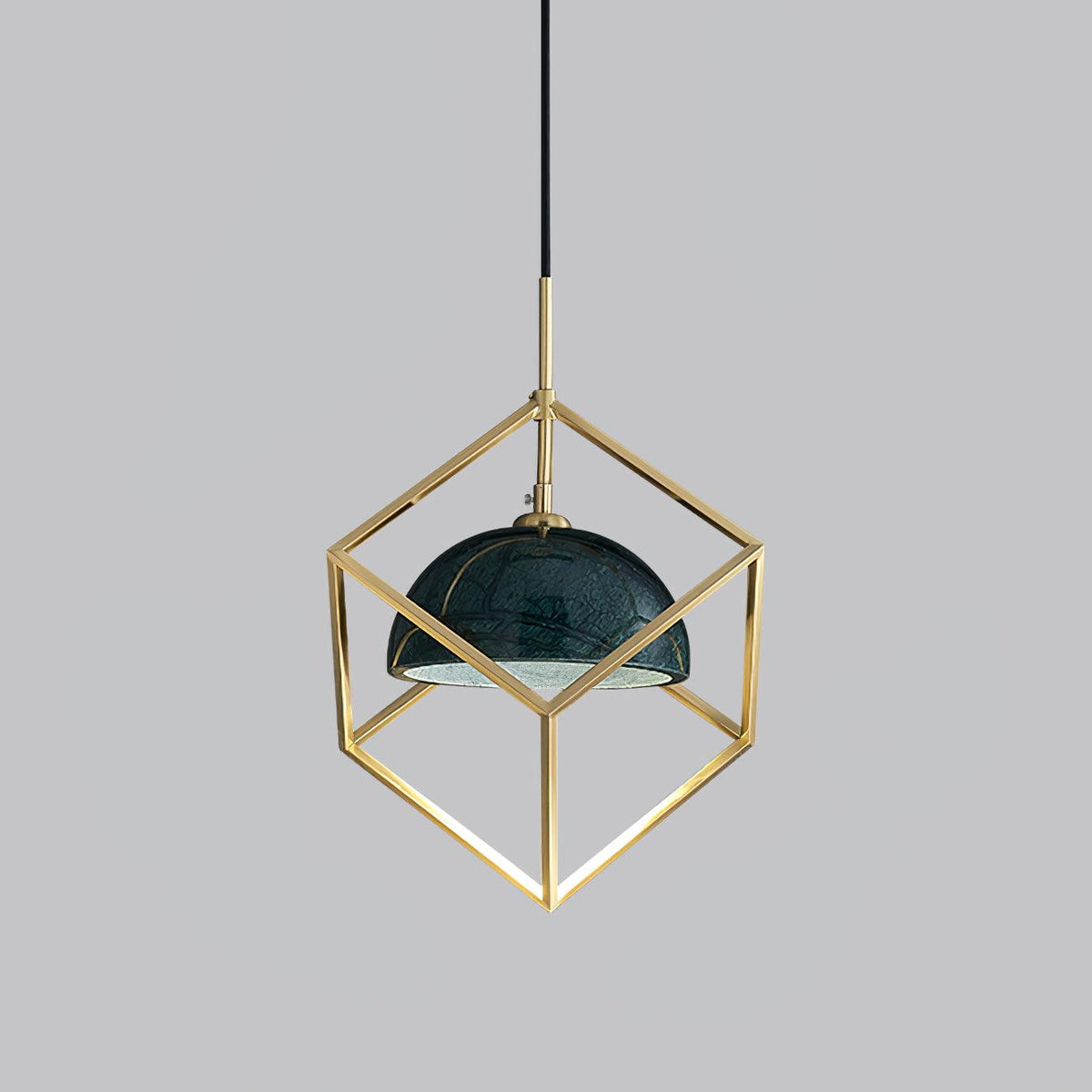 Lantern Square Pendant Lamp Model D ∅ 7.8″ x H 7.8″ / Dia 20cm x H 20cm / Polished Brass + Green Marble Pendant light