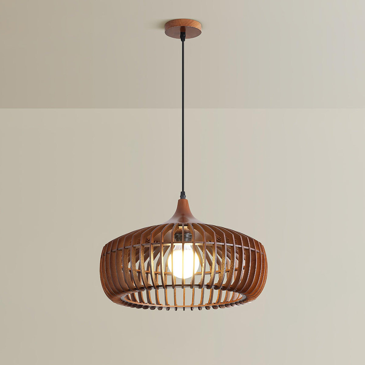 Lattice Nest Wooden Pendant Lamp ? 21.7″ x H 9.1″ / Dia 55cm x H 23cm / Walnut wood Pendant light