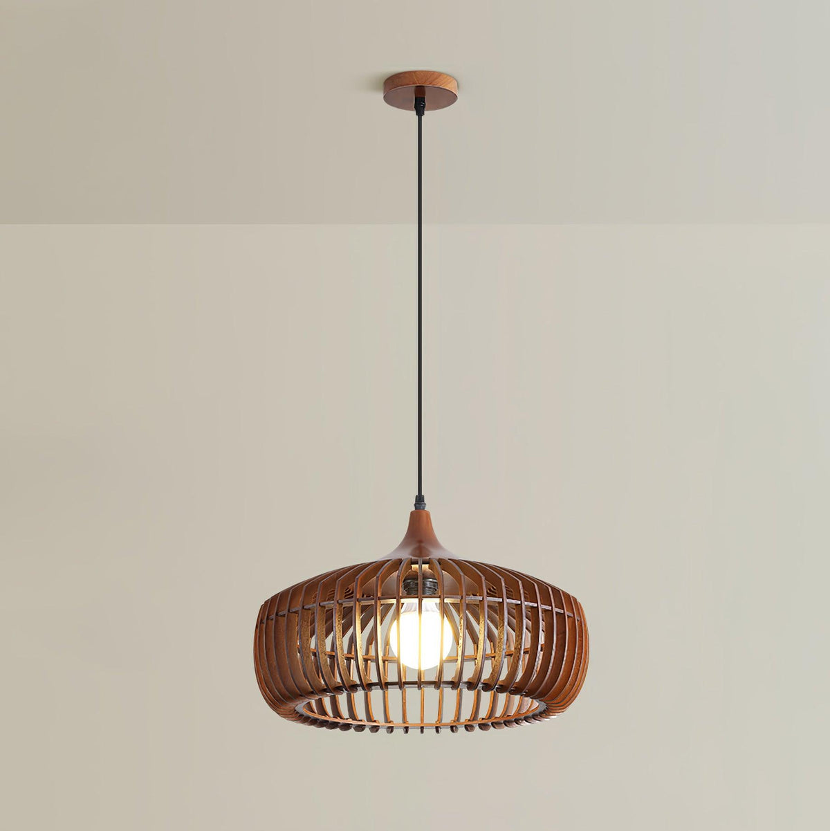 Lattice Nest Wooden Pendant Lamp ? 16.9″ x H 7.5″ / Dia 43cm x H 19cm / Walnut wood Pendant light