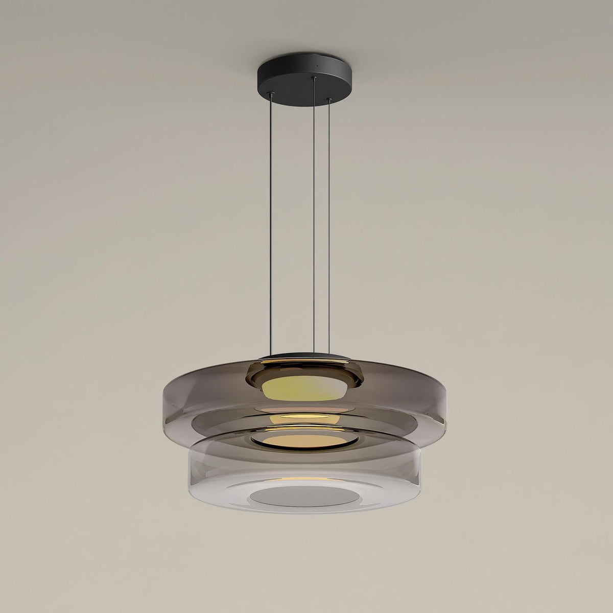 Levels Series Pendant Light Double layer ? 13.8″ x H 8.7″ / Dia 35cm x H 22cm / Smoke Grey / Warm Light Pendant light