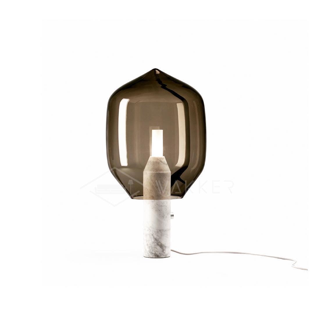Lighthouse Table Lamp ∅ 8.7″ x H 18.9″ / Dia 22cm x H 48cm / White Marble + Smoked Glass / US Plug Table lamp