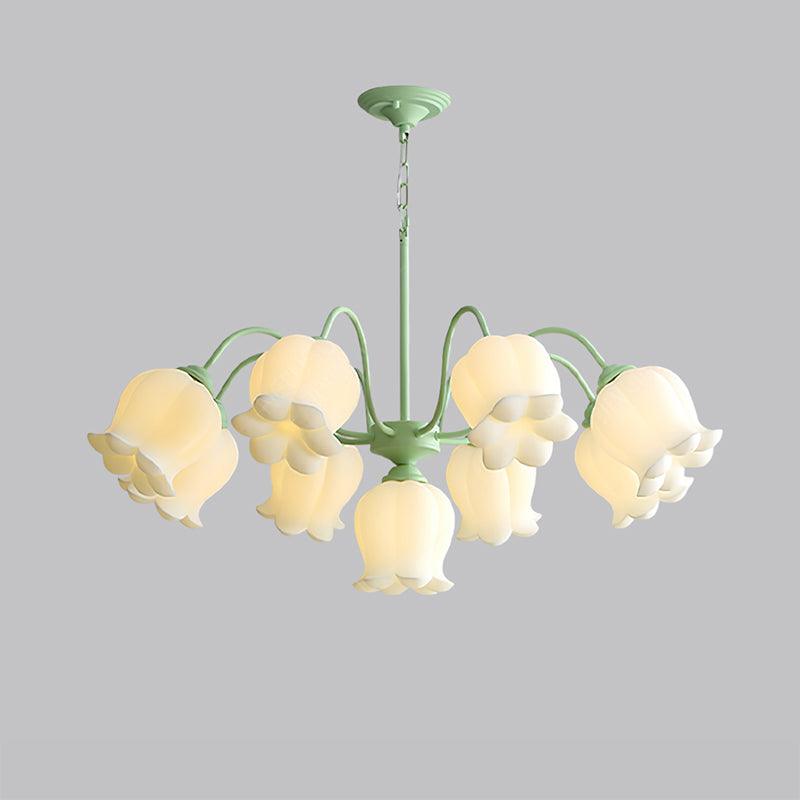 Lilium Cluster Chandelier 8 + 1 Heads ∅ 35.4″ x H 15″ / Dia 90cm x H 38cm / Green & White Chandelier