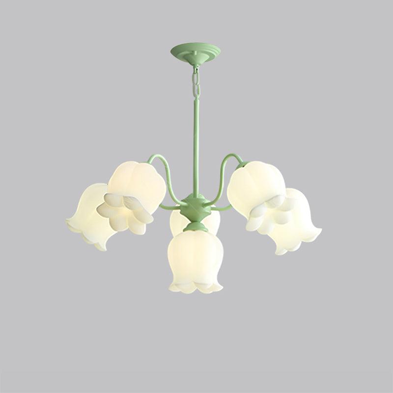 Lilium Cluster Chandelier 5 + 1 Heads ∅ 27.6″ x H 11.8″ / Dia 70cm x H 30cm / Green & White Chandelier