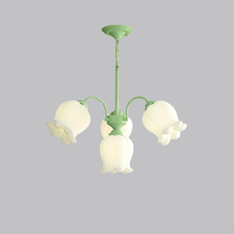 Lilium Cluster Chandelier 3 + 1 Heads ∅ 25.6″ x H 11.8″ / Dia 65cm x H 30cm / Green & White Chandelier