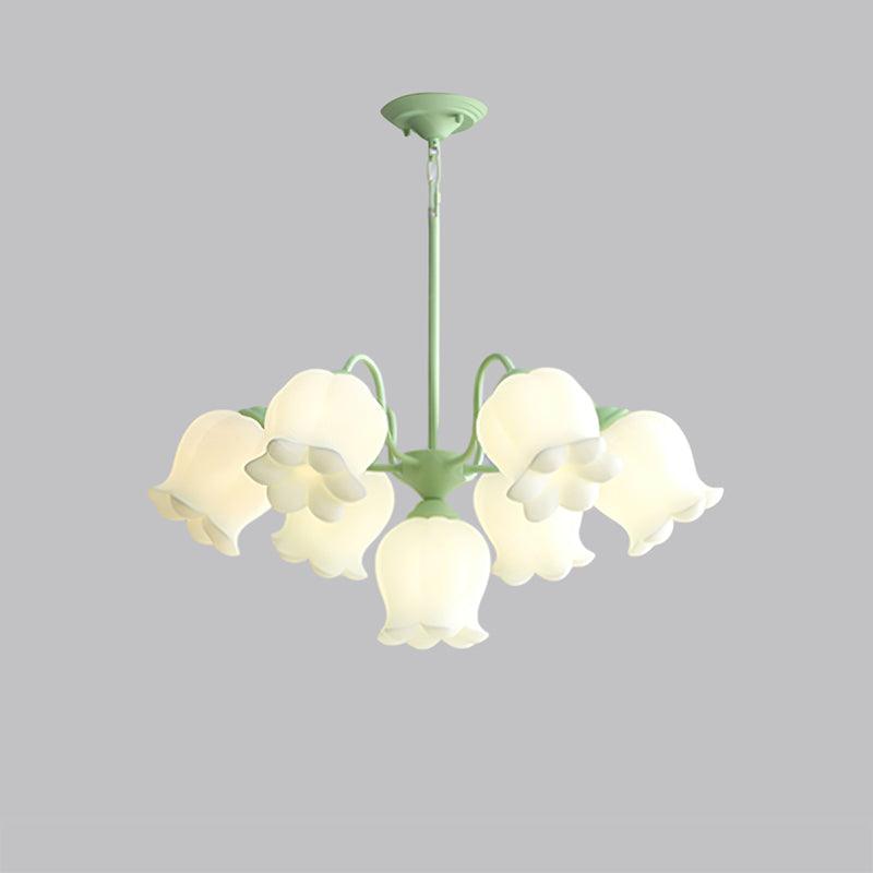Lilium Cluster Chandelier 6 + 1 Heads ∅ 27.6″ x H 11.8″ / Dia 70cm x H 30cm / Green & White Chandelier