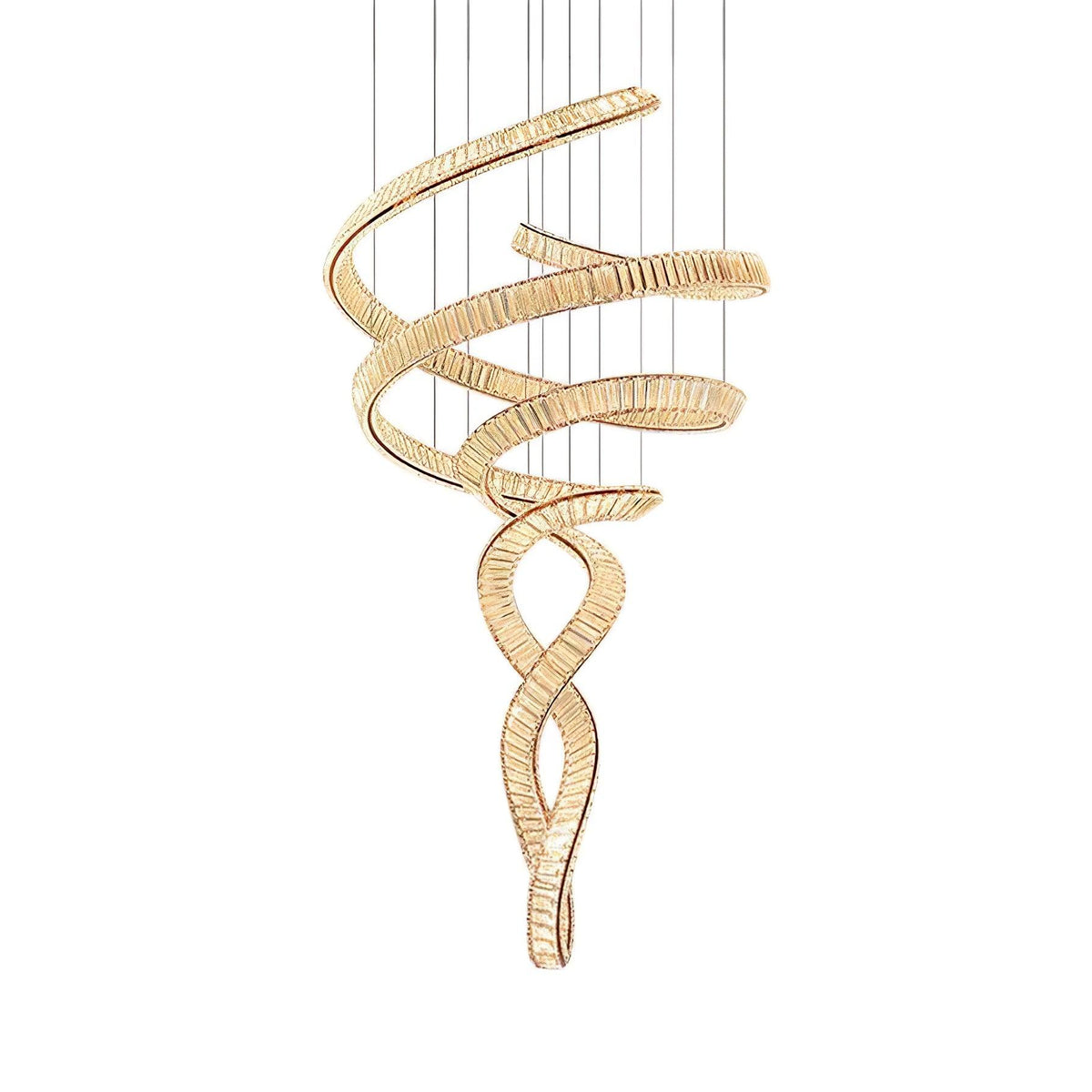 Long Spiral Crystal Chandelier ∅ 31.5″ x H 90.1″ / Dia 80cm x H 230cm / Stainless steel & Clear crystal / Warm Light