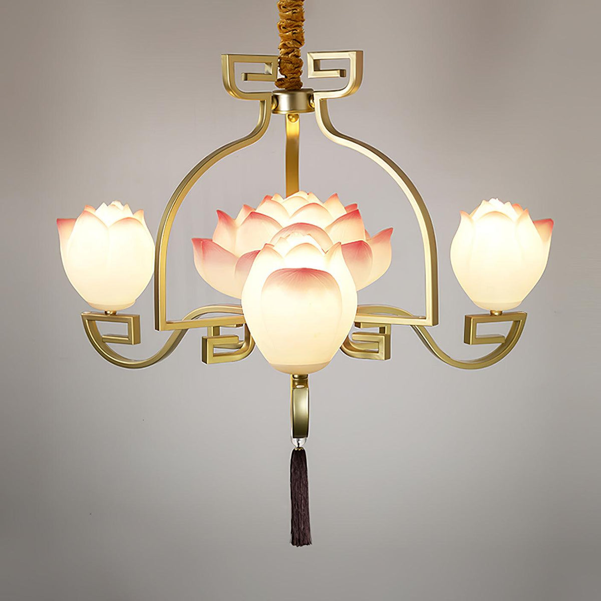 Lotus Bloom Chandelier 4 Heads ∅ 33.5″ x H 18.1″ / Dia 85cm x H 46cm / Gold & White & Pink Chandelier