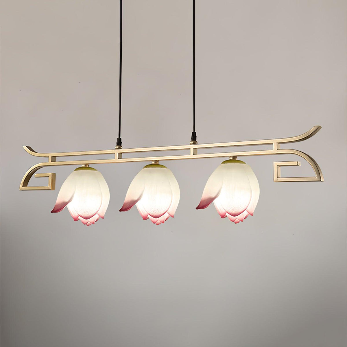 Lotus Bloom Chandelier 3 Heads ∅ 35.4″ x H 8.7″ / Dia 90cm x H 22cm / Gold & White & Pink Chandelier
