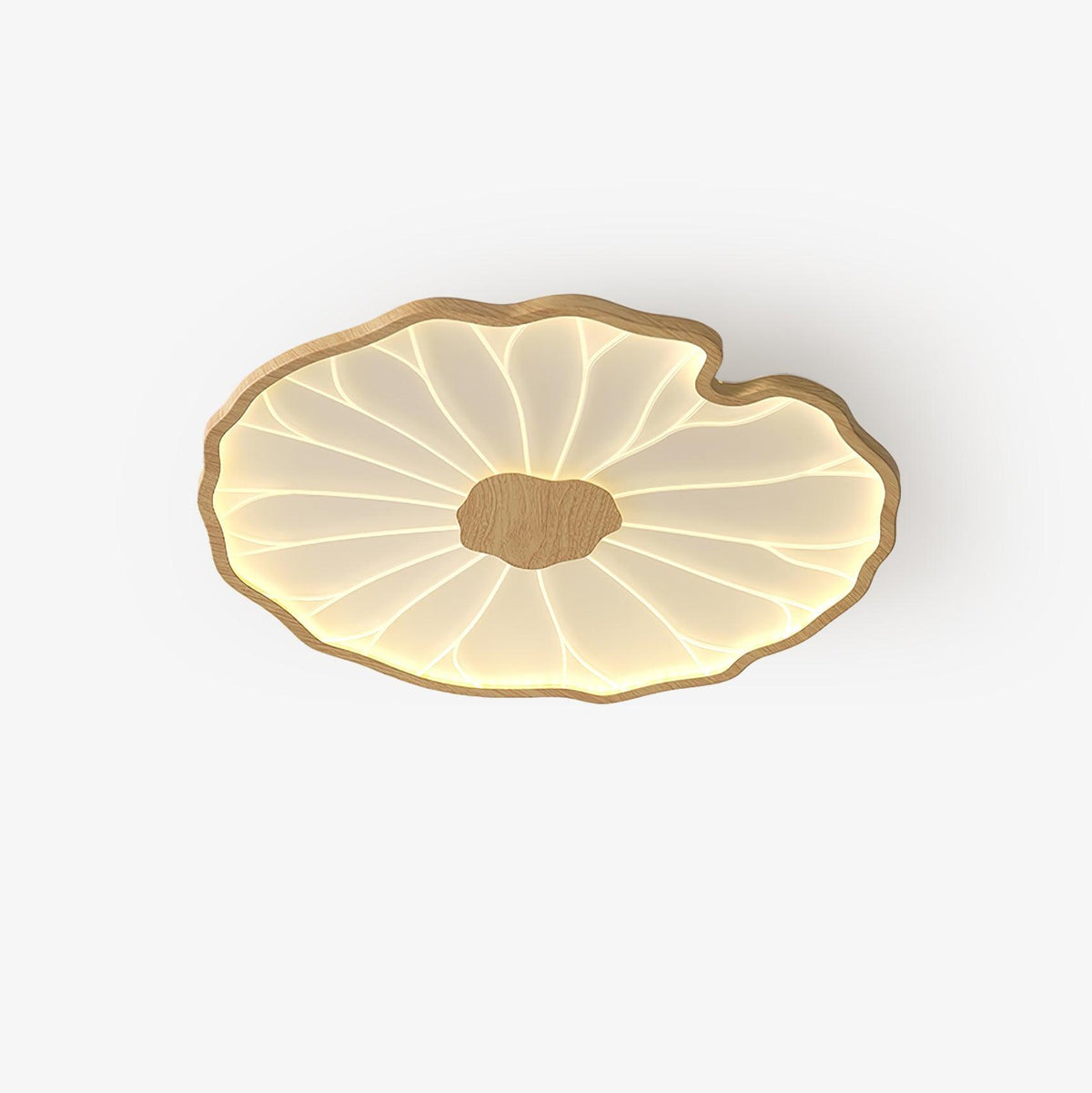 Lotus Leaf Acrylic Ceiling Lamp ? 20.5″ x H 1.6″ / Dia 52cm x H 4cm / Hydrographic Nature Wood Grain Finish / Warm